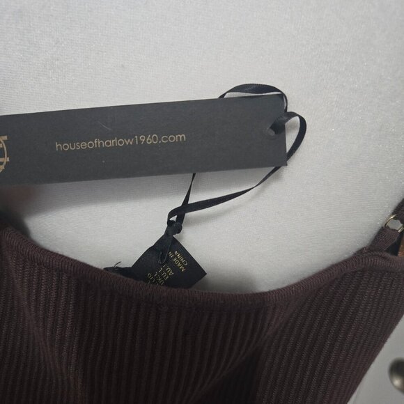 NWT House of Harlow 1960 Ribbed Bodycon Mini Dress Dark Brown Sz Large - Picture 7 of 10